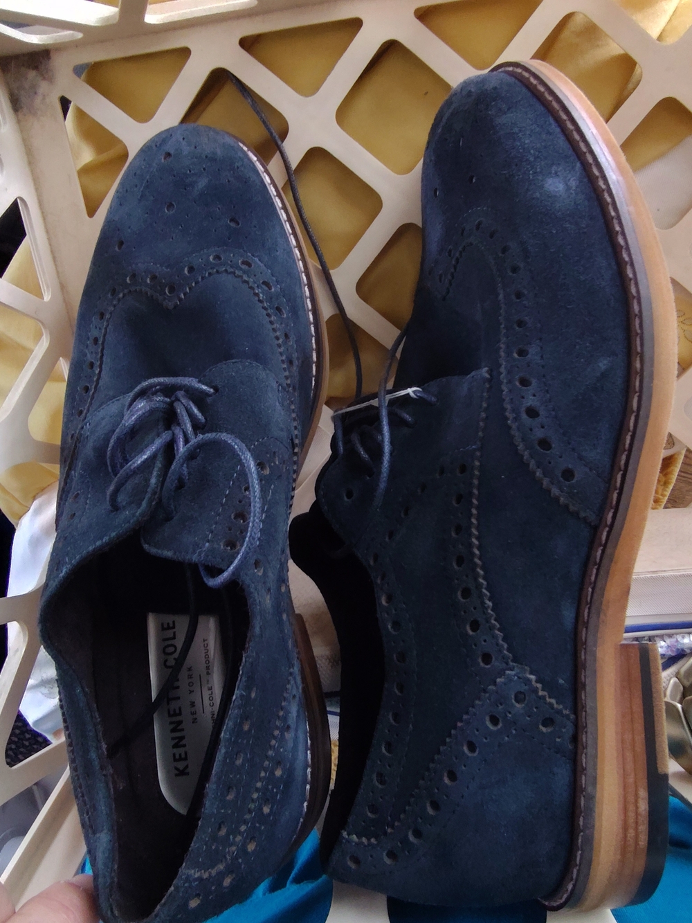 Kenneth Cole Men's Navy Suede Wingtip Oxfords